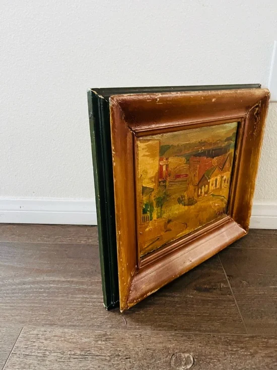 Vintage Original Oil Painting Of A City Landscape Signed “Donley” Wooden Frame - Picture 12 of 15